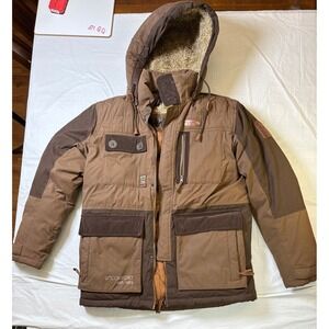 Black Yak Down Puffer Jacket Brown Map Lined Hooded Ski Coat Men Women Size 105